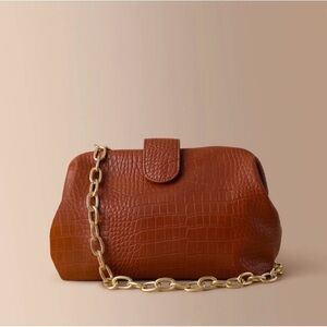 NEW Jules Kae Sophia Oversized Clutch Cognac Croc-Embossed Shoulder Bag NWT